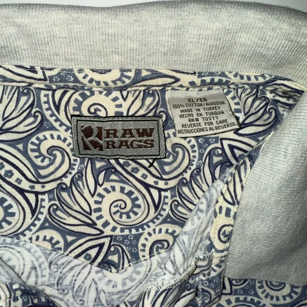 Raw Rags Vintage Men's Short Sleeve Polo Blue Geometric Pattern Size‎ XL